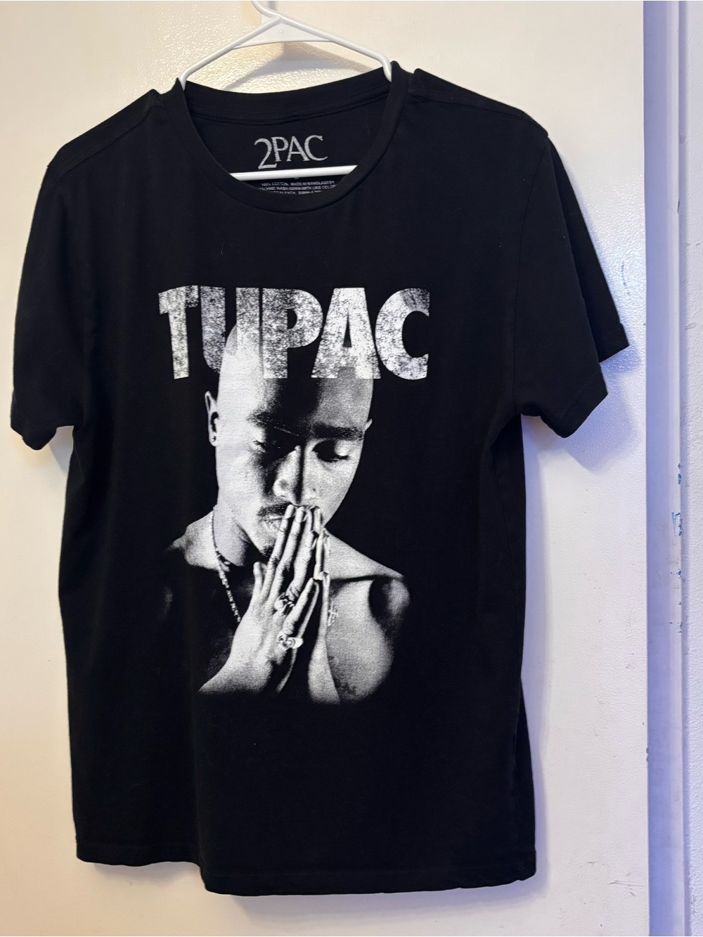 2PAC Black Graphic Tee with Praying Portrait